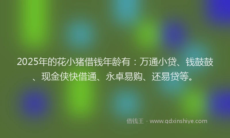 2025年的花小猪借钱年龄有：万通小贷、钱鼓鼓、现金侠快借通、永卓易购、还易贷等。