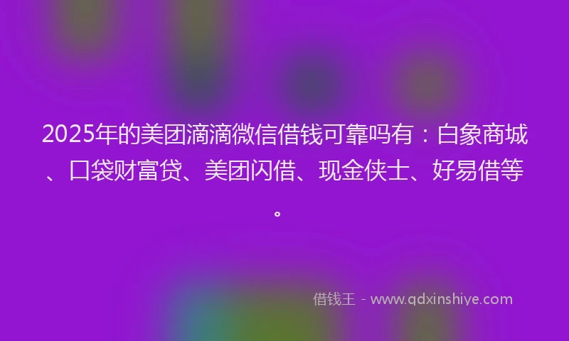 2025年的美团滴滴微信借钱可靠吗有：白象商城、口袋财富贷、美团闪借、现金侠士、好易借等。
