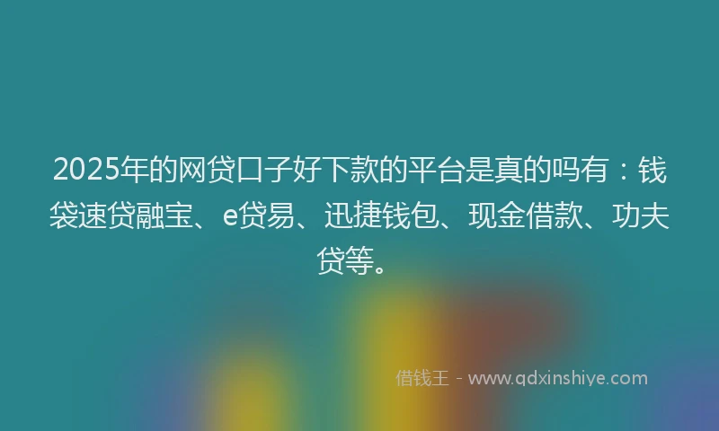 2025年的网贷口子好下款的平台是真的吗有：钱袋速贷融宝、e贷易、迅捷钱包、现金借款、功夫贷等。