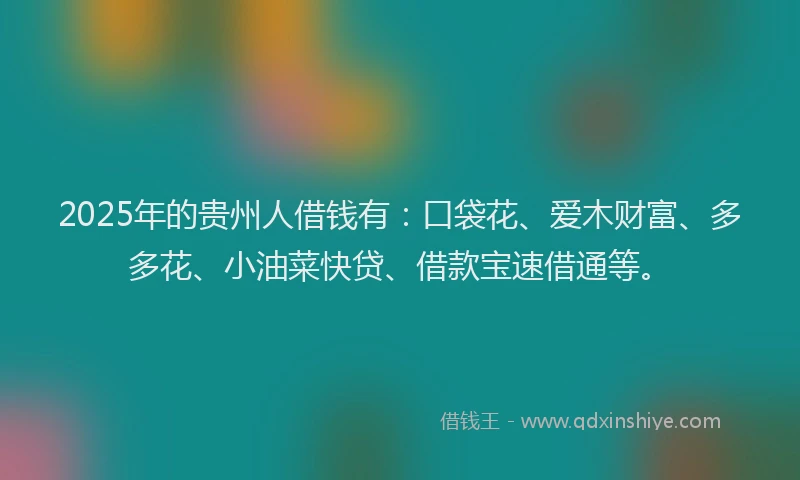 2025年的贵州人借钱有：口袋花、爱木财富、多多花、小油菜快贷、借款宝速借通等。