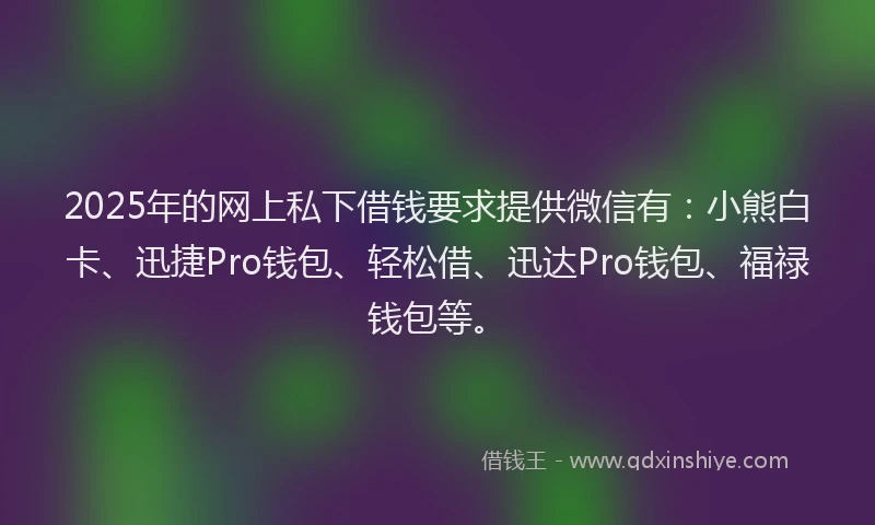 2025年的网上私下借钱要求提供微信有：小熊白卡、迅捷Pro钱包、轻松借、迅达Pro钱包、福禄钱包等。