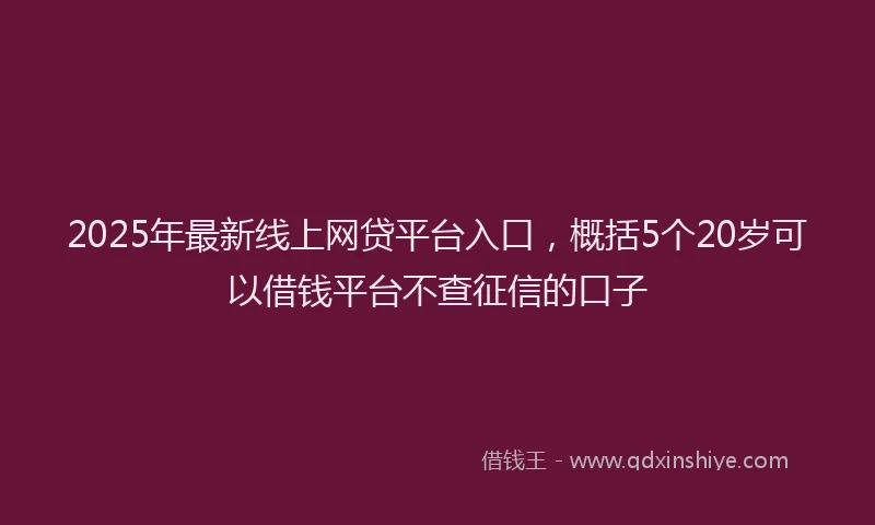 2025年最新线上网贷平台入口，概括5个20岁可以借钱平台不查征信的口子