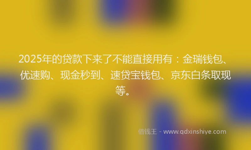2025年的贷款下来了不能直接用有：金瑞钱包、优速购、现金秒到、速贷宝钱包、京东白条取现等。