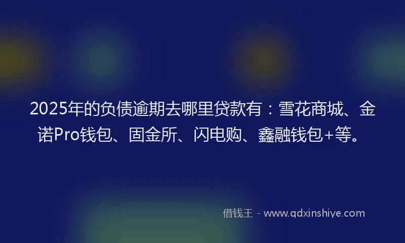 2025年的负债逾期去哪里贷款有：雪花商城、金诺Pro钱包、固金所、闪电购、鑫融钱包+等。