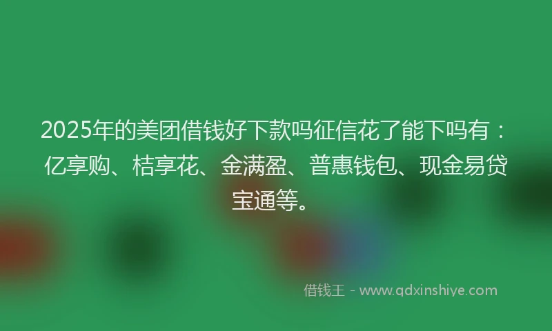 2025年的美团借钱好下款吗征信花了能下吗有：亿享购、桔享花、金满盈、普惠钱包、现金易贷宝通等。