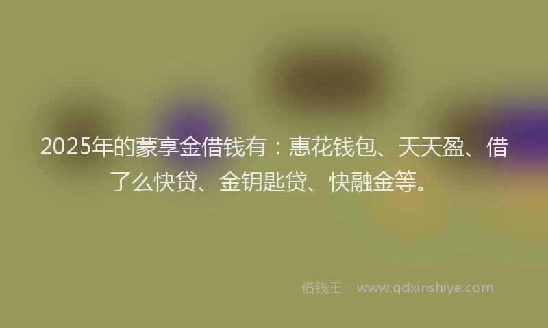 2025年的蒙享金借钱有：惠花钱包、天天盈、借了么快贷、金钥匙贷、快融金等。
