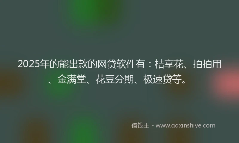 2025年的能出款的网贷软件有：桔享花、拍拍用、金满堂、花豆分期、极速贷等。