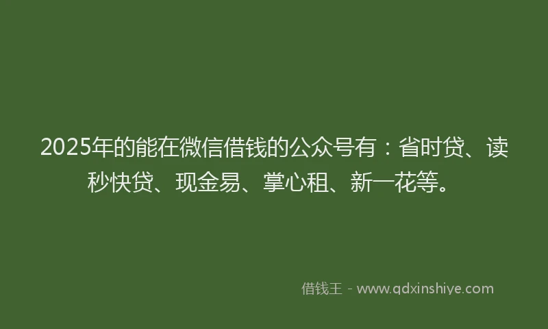 2025年的能在微信借钱的公众号有：省时贷、读秒快贷、现金易、掌心租、新一花等。