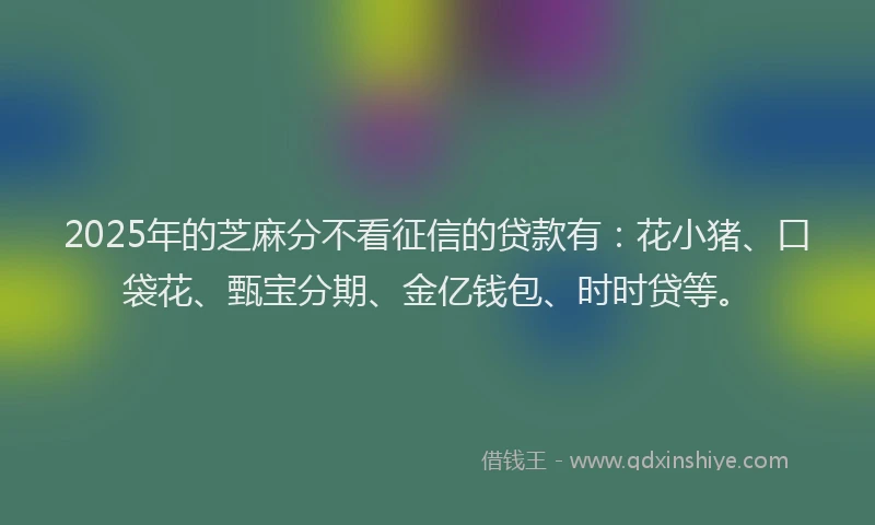 2025年的芝麻分不看征信的贷款有：花小猪、口袋花、甄宝分期、金亿钱包、时时贷等。