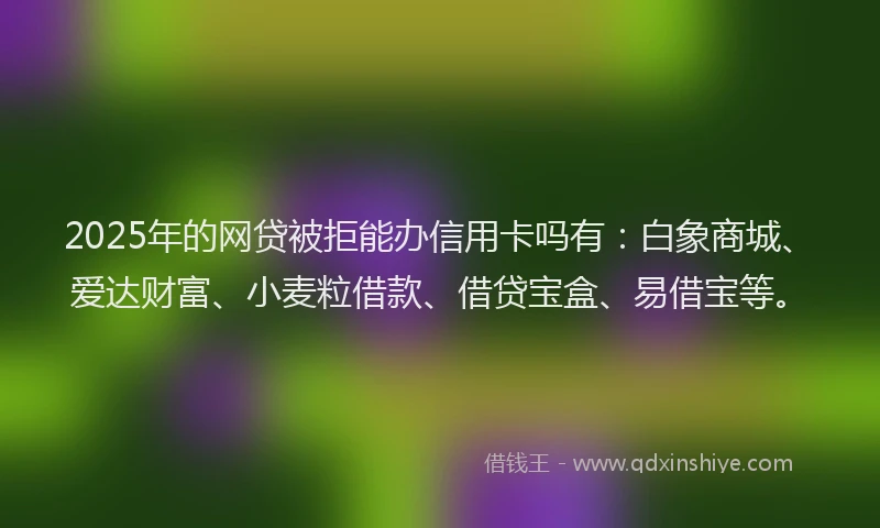2025年的网贷被拒能办信用卡吗有：白象商城、爱达财富、小麦粒借款、借贷宝盒、易借宝等。