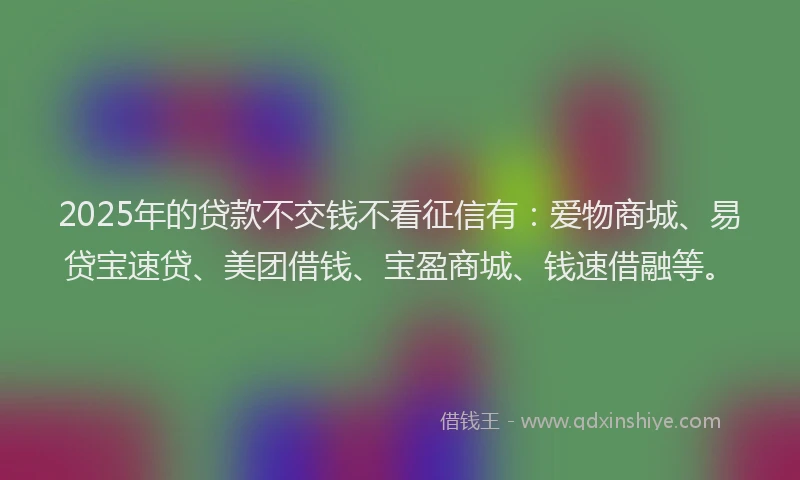 2025年的贷款不交钱不看征信有：爱物商城、易贷宝速贷、美团借钱、宝盈商城、钱速借融等。