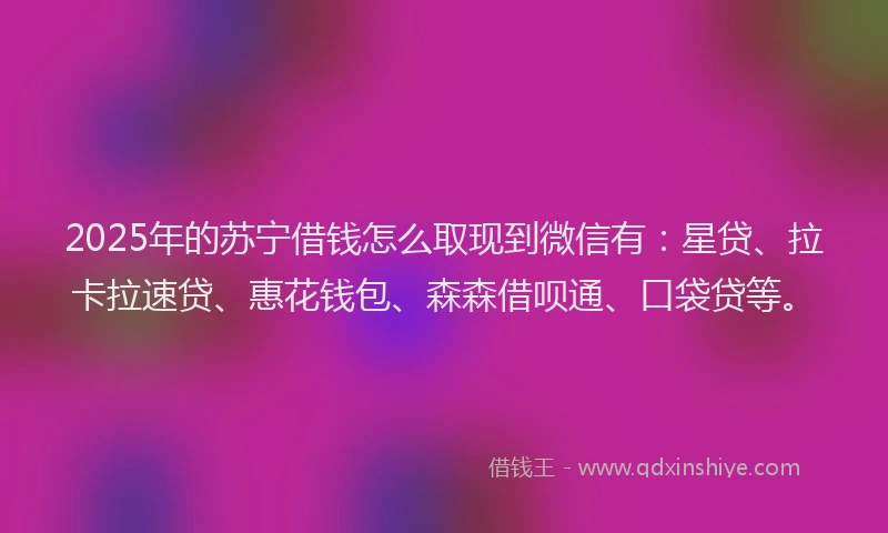 2025年的苏宁借钱怎么取现到微信有：星贷、拉卡拉速贷、惠花钱包、森森借呗通、口袋贷等。