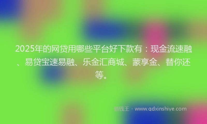2025年的网贷用哪些平台好下款有：现金流速融、易贷宝速易融、乐金汇商城、蒙享金、替你还等。