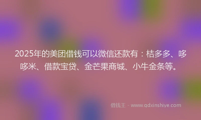 2025年的美团借钱可以微信还款有：桔多多、哆哆米、借款宝贷、金芒果商城、小牛金条等。