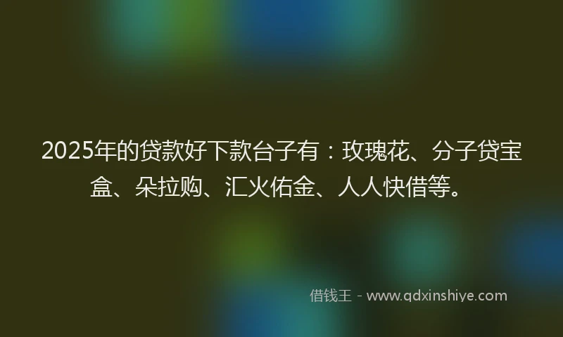 2025年的贷款好下款台子有：玫瑰花、分子贷宝盒、朵拉购、汇火佑金、人人快借等。