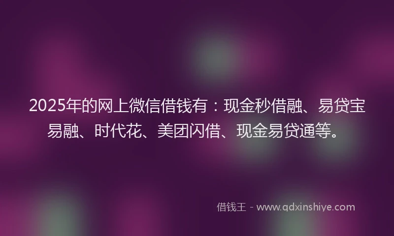 2025年的网上微信借钱有：现金秒借融、易贷宝易融、时代花、美团闪借、现金易贷通等。
