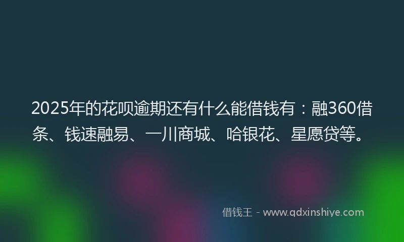 2025年的花呗逾期还有什么能借钱有：融360借条、钱速融易、一川商城、哈银花、星愿贷等。
