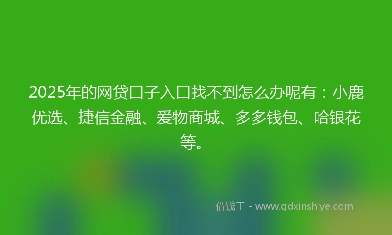 2025年的网贷口子入口找不到怎么办呢有：小鹿优选、捷信金融、爱物商城、多多钱包、哈银花等。