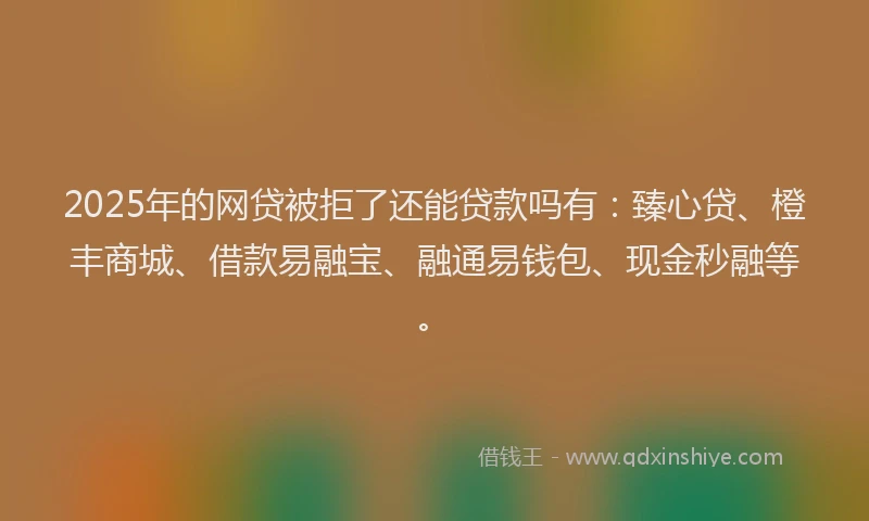2025年的网贷被拒了还能贷款吗有：臻心贷、橙丰商城、借款易融宝、融通易钱包、现金秒融等。