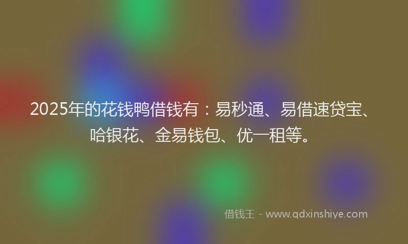 2025年的花钱鸭借钱有：易秒通、易借速贷宝、哈银花、金易钱包、优一租等。