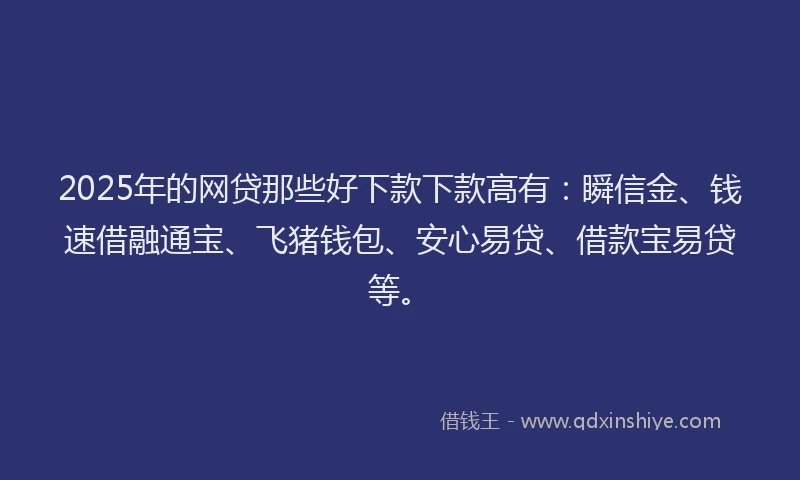 2025年的网贷那些好下款下款高有：瞬信金、钱速借融通宝、飞猪钱包、安心易贷、借款宝易贷等。