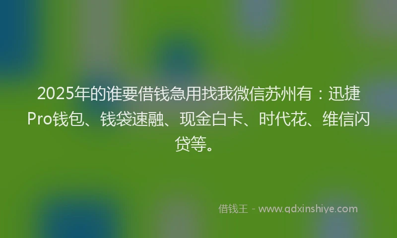 2025年的谁要借钱急用找我微信苏州有：迅捷Pro钱包、钱袋速融、现金白卡、时代花、维信闪贷等。