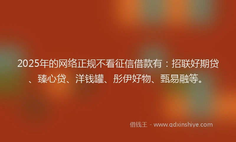 2025年的网络正规不看征信借款有：招联好期贷、臻心贷、洋钱罐、彤伊好物、甄易融等。