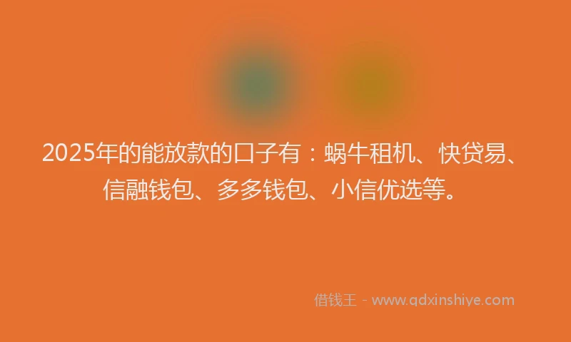 2025年的能放款的口子有：蜗牛租机、快贷易、信融钱包、多多钱包、小信优选等。