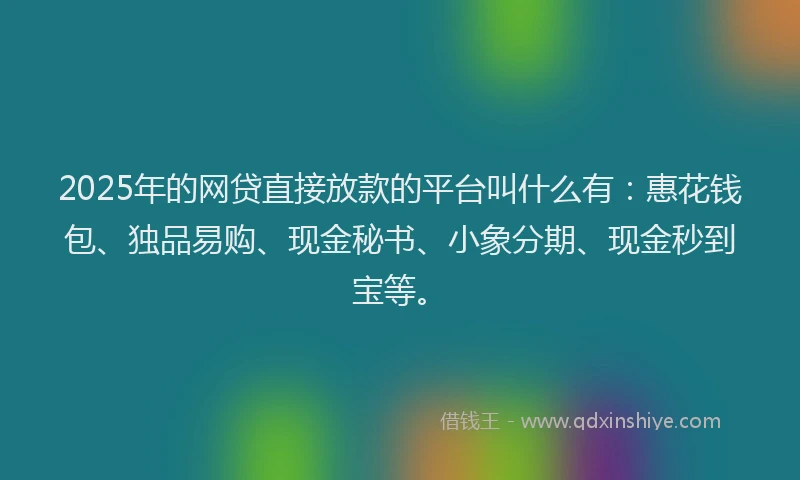 2025年的网贷直接放款的平台叫什么有：惠花钱包、独品易购、现金秘书、小象分期、现金秒到宝等。
