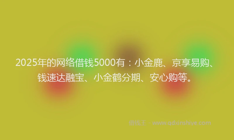 2025年的网络借钱5000有：小金鹿、京享易购、钱速达融宝、小金鹤分期、安心购等。