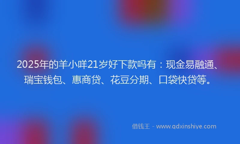 2025年的羊小咩21岁好下款吗有：现金易融通、瑞宝钱包、惠商贷、花豆分期、口袋快贷等。