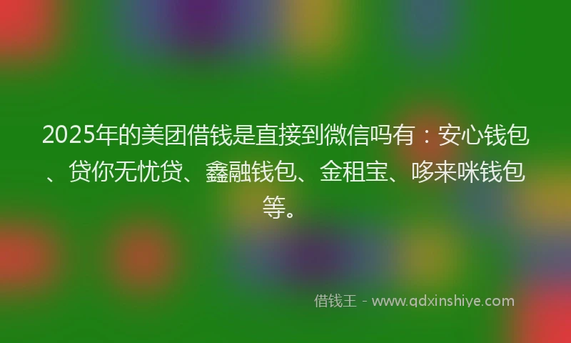 2025年的美团借钱是直接到微信吗有：安心钱包、贷你无忧贷、鑫融钱包、金租宝、哆来咪钱包等。