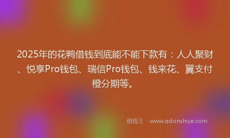 2025年的花鸭借钱到底能不能下款有：人人聚财、悦享Pro钱包、瑞信Pro钱包、钱来花、翼支付橙分期等。