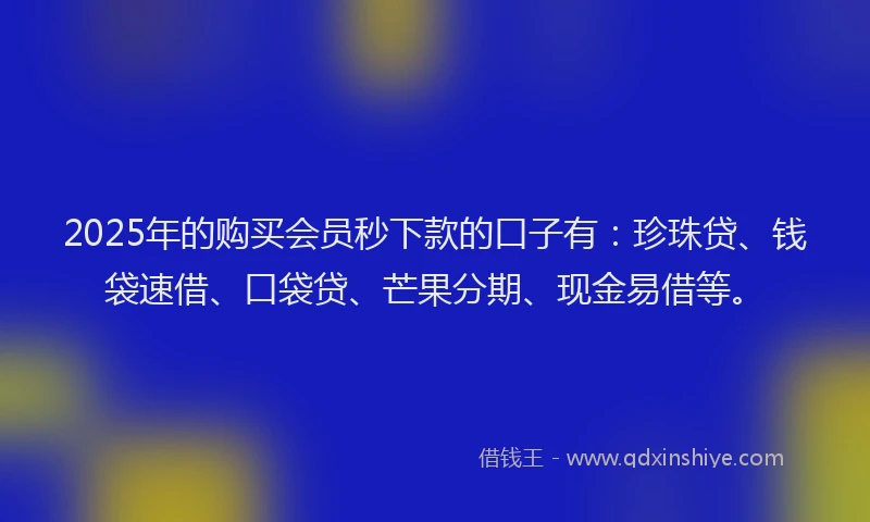 2025年的购买会员秒下款的口子有：珍珠贷、钱袋速借、口袋贷、芒果分期、现金易借等。