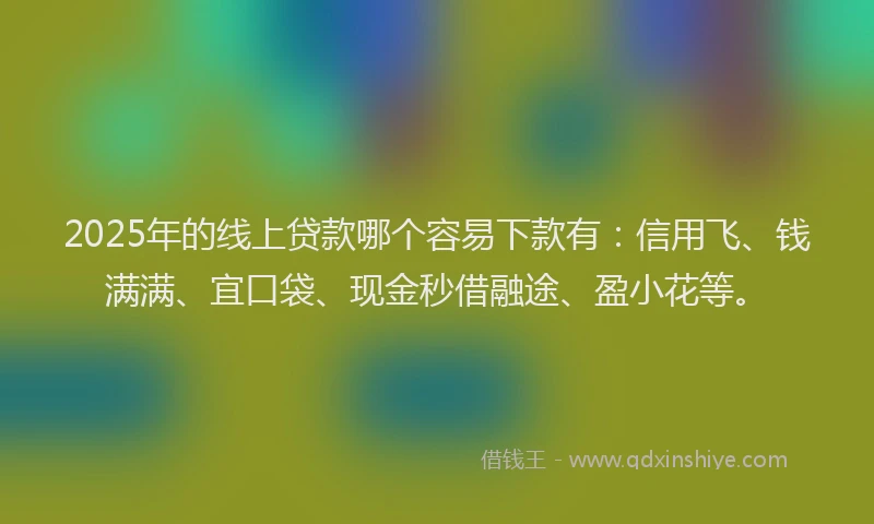 2025年的线上贷款哪个容易下款有：信用飞、钱满满、宜口袋、现金秒借融途、盈小花等。