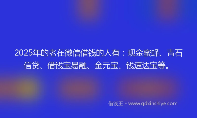2025年的老在微信借钱的人有：现金蜜蜂、青石信贷、借钱宝易融、金元宝、钱速达宝等。