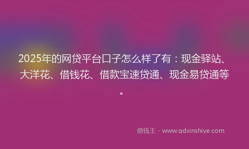2025年的网贷平台口子怎么样了有：现金驿站、大洋花、借钱花、借款宝速贷通、现金易贷通等。