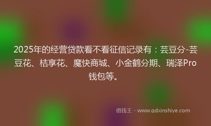 2025年的经营贷款看不看征信记录有：芸豆分-芸豆花、桔享花、魔快商城、小金鹤分期、瑞泽Pro钱包等。