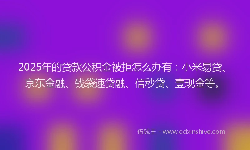 2025年的贷款公积金被拒怎么办有：小米易贷、京东金融、钱袋速贷融、信秒贷、壹现金等。
