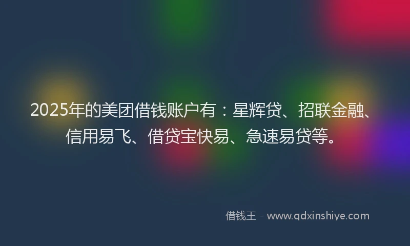 2025年的美团借钱账户有：星辉贷、招联金融、信用易飞、借贷宝快易、急速易贷等。