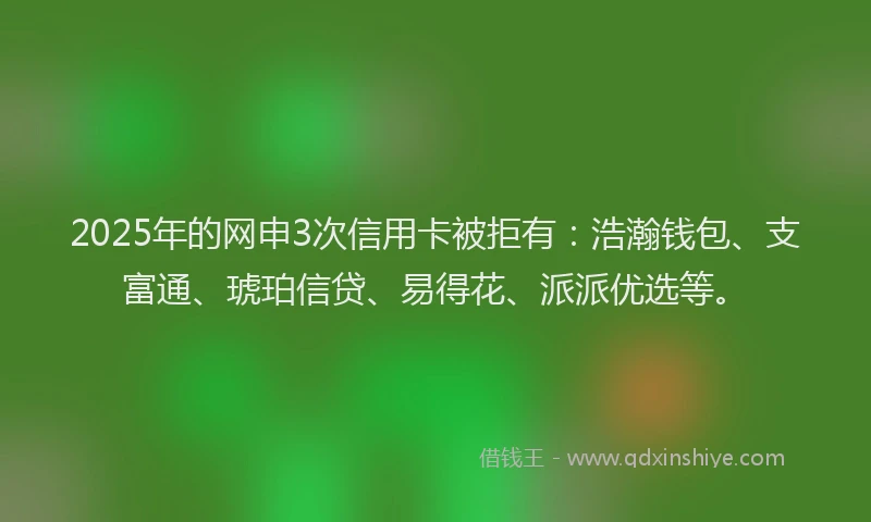 2025年的网申3次信用卡被拒有：浩瀚钱包、支富通、琥珀信贷、易得花、派派优选等。
