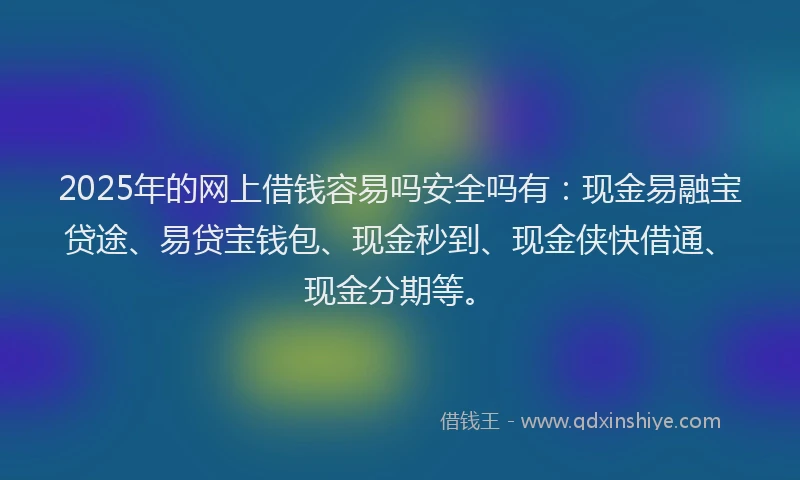 2025年的网上借钱容易吗安全吗有：现金易融宝贷途、易贷宝钱包、现金秒到、现金侠快借通、现金分期等。