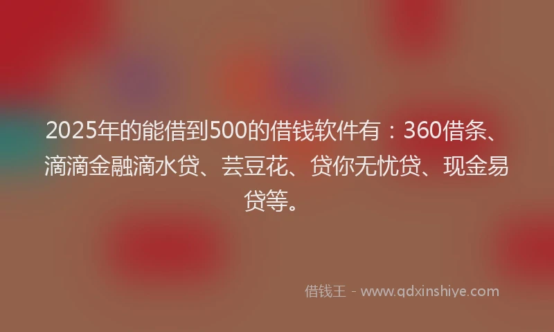 2025年的能借到500的借钱软件有：360借条、滴滴金融滴水贷、芸豆花、贷你无忧贷、现金易贷等。
