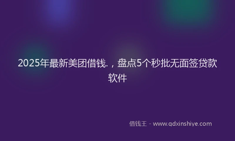 2025年最新美团借钱.，盘点5个秒批无面签贷款软件