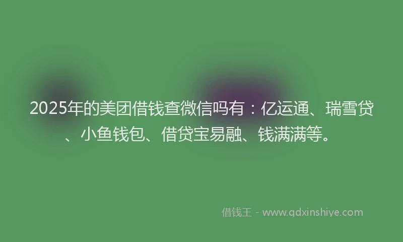 2025年的美团借钱查微信吗有：亿运通、瑞雪贷、小鱼钱包、借贷宝易融、钱满满等。