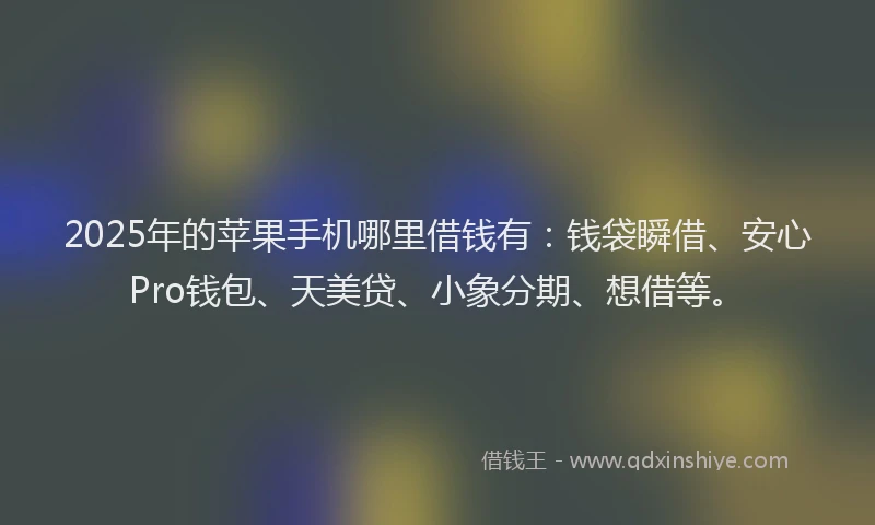 2025年的苹果手机哪里借钱有：钱袋瞬借、安心Pro钱包、天美贷、小象分期、想借等。