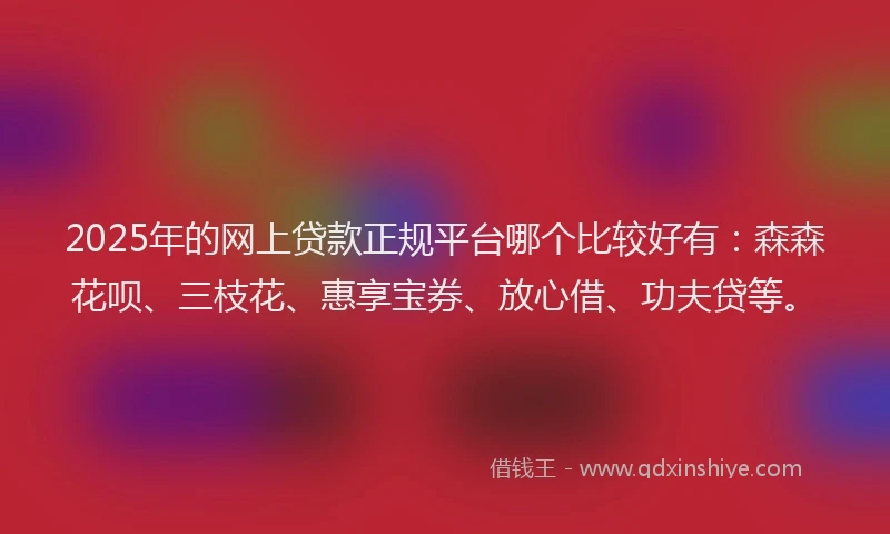 2025年的网上贷款正规平台哪个比较好有：森森花呗、三枝花、惠享宝券、放心借、功夫贷等。