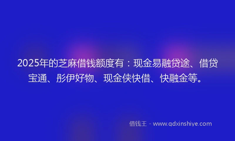2025年的芝麻借钱额度有：现金易融贷途、借贷宝通、彤伊好物、现金侠快借、快融金等。