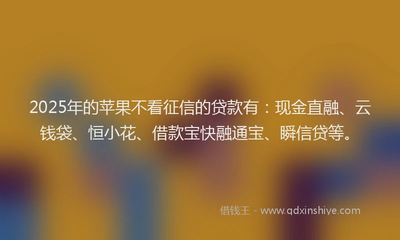 2025年的苹果不看征信的贷款有：现金直融、云钱袋、恒小花、借款宝快融通宝、瞬信贷等。