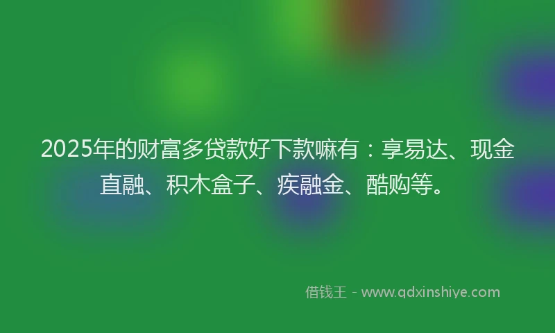 2025年的财富多贷款好下款嘛有：享易达、现金直融、积木盒子、疾融金、酷购等。